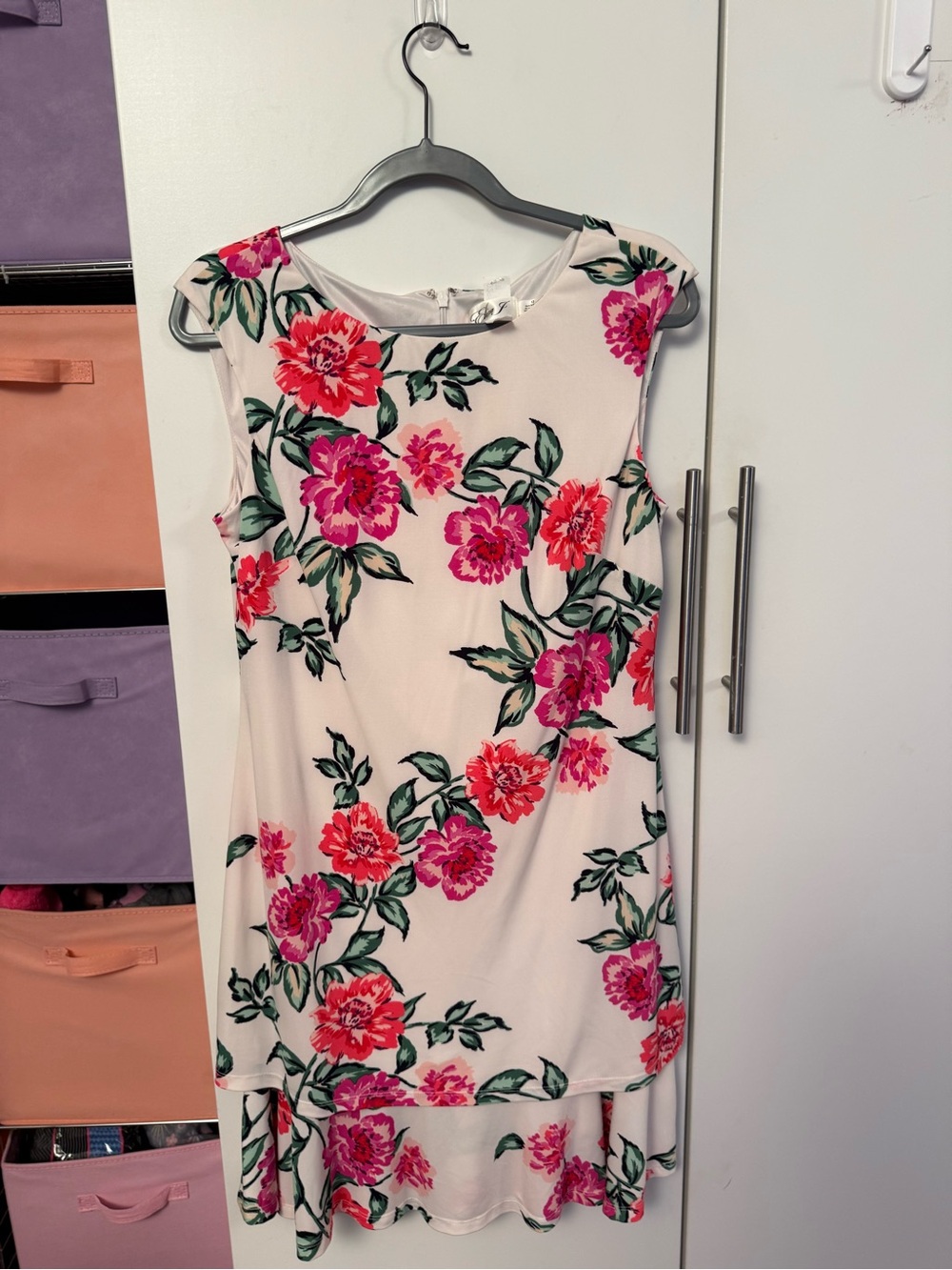 Eliza J Cream Shift Dress with Pink & Red Floral Print
